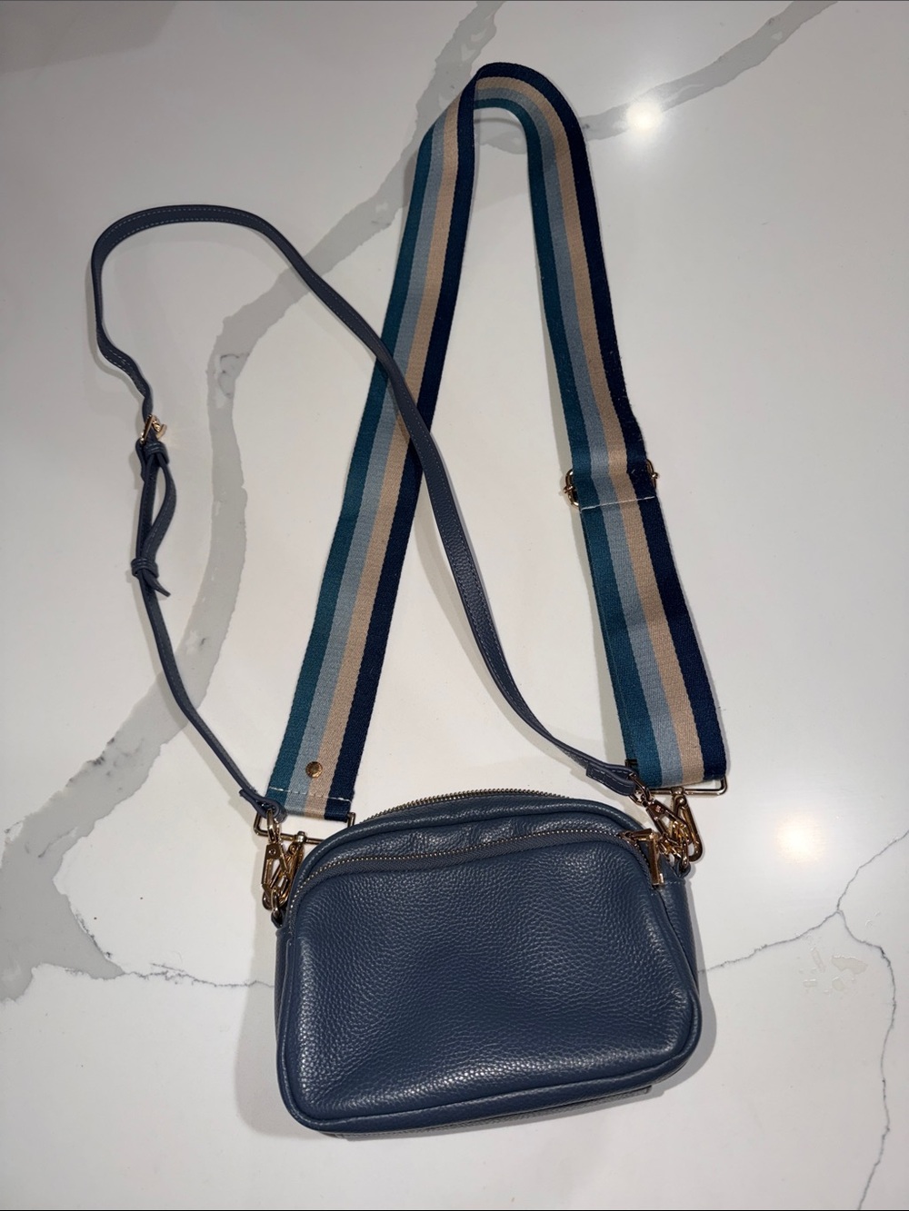 Blue Pebbled Leather Crossbody Bag